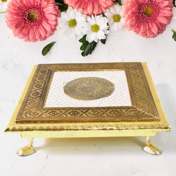 BAJAT, Square Pooja Chowki Patla / Bajot – 20×20 CM Traditional Puja Platform (1 Pc)(1169)