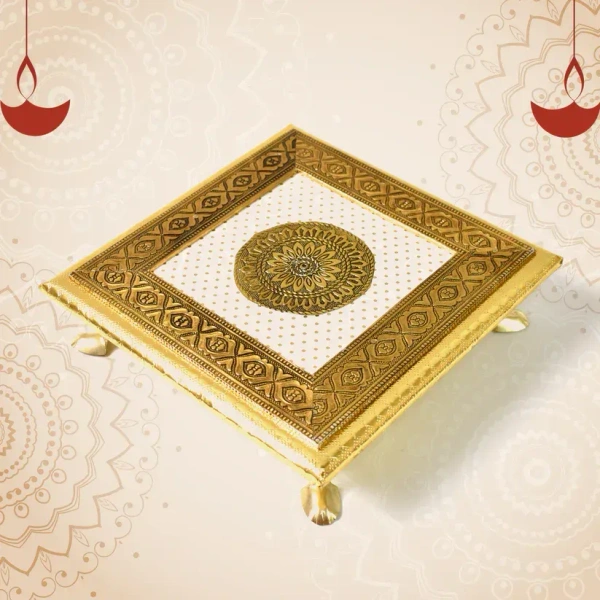 BAJAT, Square Pooja Chowki Patla / Bajot – 20×20 CM Traditional Puja Platform (1 Pc)(1169)
