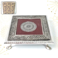 BAJAT, Square Pooja Chowki Patla / Bajot – 20×20 CM Traditional Puja Platform (1 Pc)(1169)