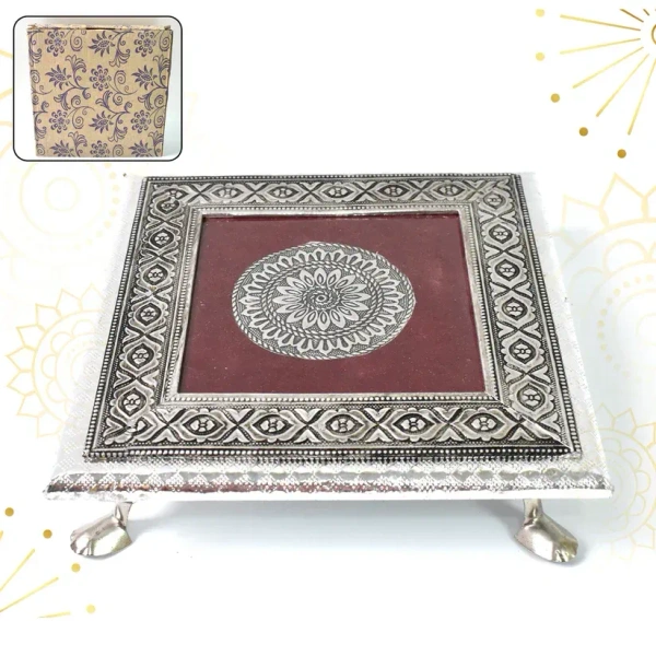 BAJAT, Square Pooja Chowki Patla / Bajot – 20×20 CM Traditional Puja Platform (1 Pc)(1169)