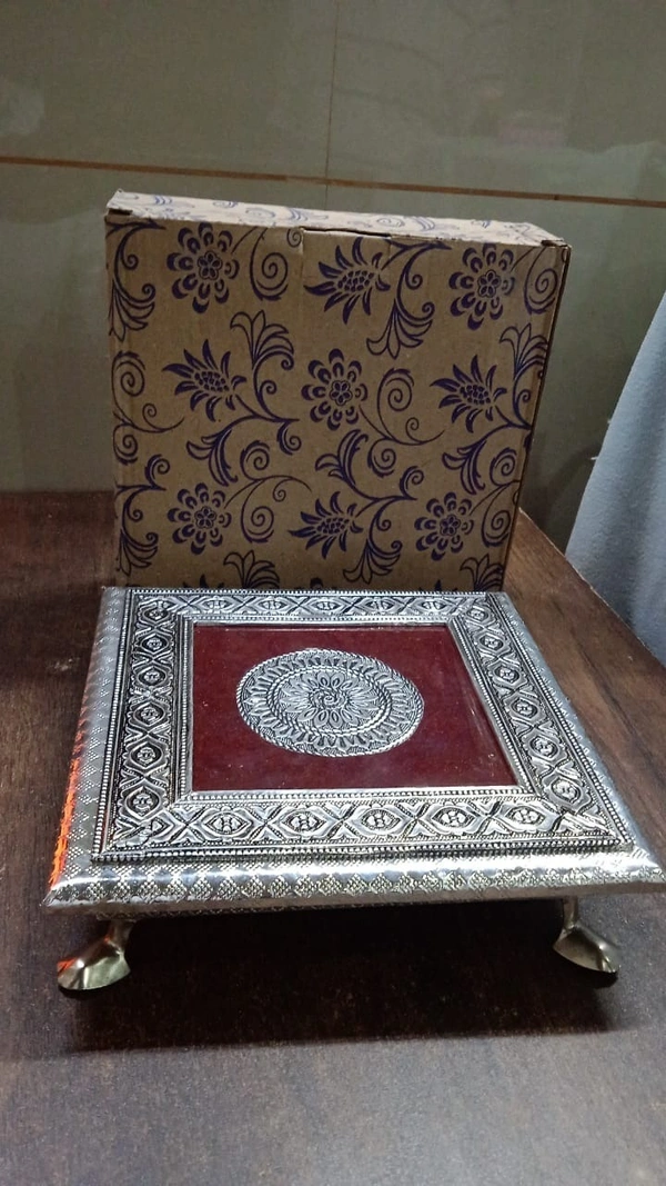 BAJAT, Square Pooja Chowki Patla / Bajot – 20×20 CM Traditional Puja Platform (1 Pc)(1169)
