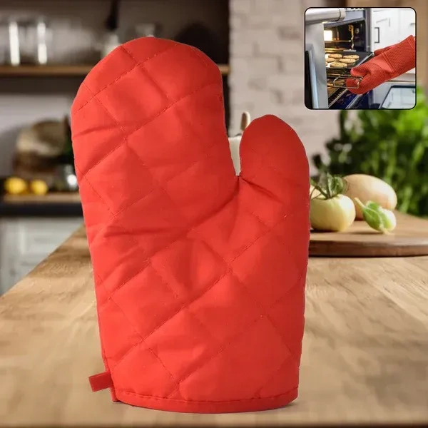 OVEN HAND GLOVE, Heat-Resistant Cotton Kitchen Oven Mitt Glove | Protective Cooking & Baking Hand Glove for Microwave, BBQ & Oven Use (Multicolor, 1 Pc)(611)