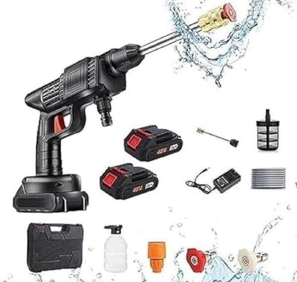 DUAL BATTERY WASHER GUN, 48V Dual Battery High-Pressure Car Washer Gun – Cordless, Portable, Powerful Cleaning(1785)
