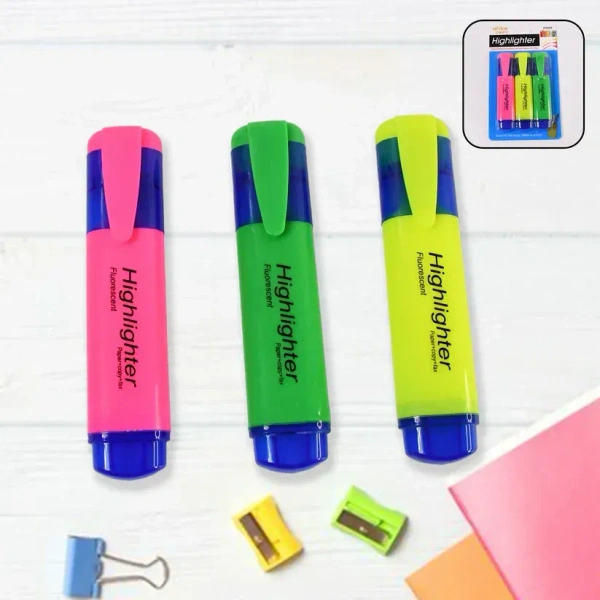 3PCS HIGHLIGHTER PEN, Highlighter Pen, Assorted Colours Water Based Broad Tip Writing Marker (2110)