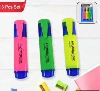 3PCS HIGHLIGHTER PEN, Highlighter Pen, Assorted Colours Water Based Broad Tip Writing Marker (2110)