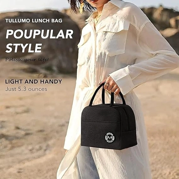 INSULATED ZIP LUNCH BAG, Insulated Lunch Bags for Women Work Student Kids to School Waterproof Thermal Cooler Tote Bag Picnic Organizer Storage Tiffin Box Portable and Reusable    (2350)                    - Black