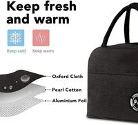 INSULATED ZIP LUNCH BAG, Insulated Lunch Bags for Women Work Student Kids to School Waterproof Thermal Cooler Tote Bag Picnic Organizer Storage Tiffin Box Portable and Reusable    (2350)                    - Black
