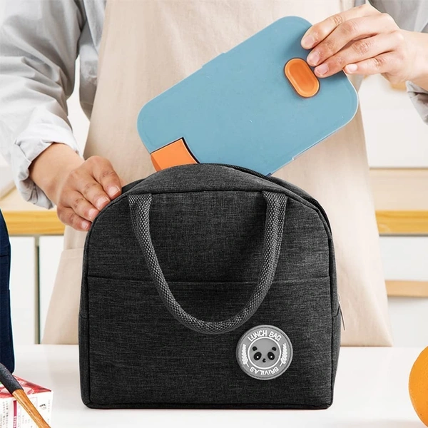 INSULATED ZIP LUNCH BAG, Insulated Lunch Bags for Women Work Student Kids to School Waterproof Thermal Cooler Tote Bag Picnic Organizer Storage Tiffin Box Portable and Reusable    (2350)                    - Black