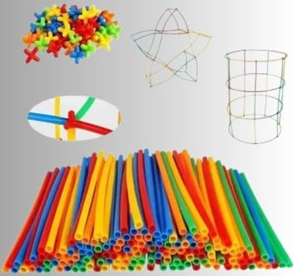 PIPE BLOCKS GAME, 100 PCS DIY Plastic Straw & Connector Building Blocks Set – Educational Construction Toy for Kids (Multicolor)(1456)