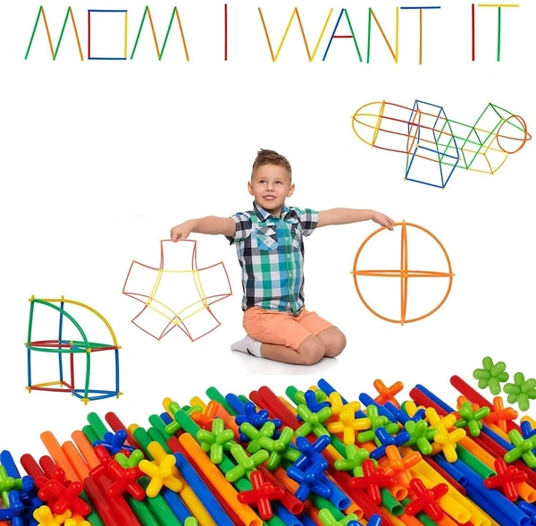 PIPE BLOCKS GAME, 100 PCS DIY Plastic Straw & Connector Building Blocks Set – Educational Construction Toy for Kids (Multicolor)(1456)