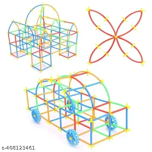 PIPE BLOCKS GAME, 100 PCS DIY Plastic Straw & Connector Building Blocks Set – Educational Construction Toy for Kids (Multicolor)(1456)