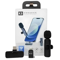 WIRELESS MICROPHONE K8 2 in 1 K8 Wireless Microphone, Digital Mini Portable Recording Clip Mic with Receiver for All Type-C Lightning Mobile Phones Camera Laptop for Vlogging YouTube Online Class, Zoom Call (1738)