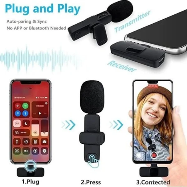 WIRELESS MICROPHONE K8 2 in 1 K8 Wireless Microphone, Digital Mini Portable Recording Clip Mic with Receiver for All Type-C Lightning Mobile Phones Camera Laptop for Vlogging YouTube Online Class, Zoom Call