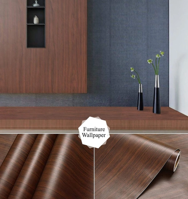 WALL PAPER WOODEN, Wolpin Kitchen Wall Stickers Wood Wallpaper DIY PVC Shelf Liner – Mahogany Brown Furniture, Wardrobe & Cupboard Decal(2599)