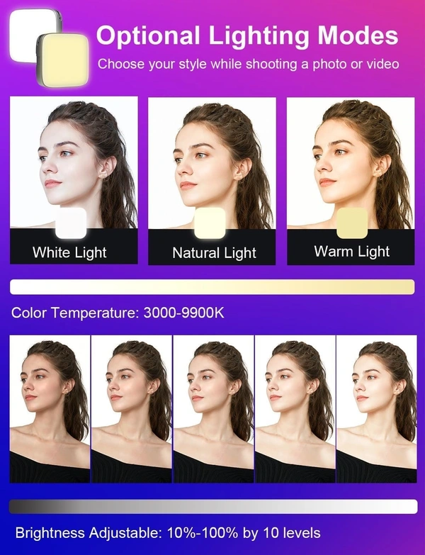 LED VIDEO LIGHT, Selfie Light for Mobile - Dimmable 3000-9900K Ring Light for Phone, Rechargeable LED Camera Light for Video Shooting, Laptop Light for Video Conferences  (2314)    