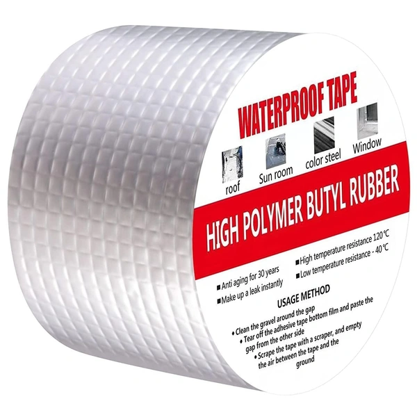 WATERPROOF TAP 4 INCH, Leakage Repair Waterproof Tape For Pipe Roof Water Solution Aluminium Foil Adhesive Sealing butyl rubber tape, Sealing Tape for Leakage (Foil tap 5M*4IN)    (2247)
