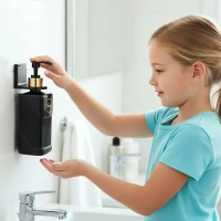 HANDWASH DISPENSER, Frenzy Liquid Handwash Dispenser Bottle | Wall-Mounted Soap & Sanitizer Pump | Modern Black & Gold Bathroom & Kitchen Dispenser(2988)