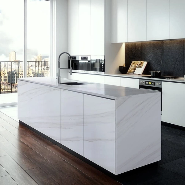 WALL PAPER WHITE MARBEL, Marble Glossy PVC Self Adhesive Wallpaper – White Waterproof Countertop, Cabinet & Furniture Liner (200 x 60 cm, 12 Sqft)(2598)