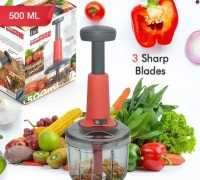 500ML PUSH CHOPPER, Matte Finish Hand Press Chopper | 3-Blade Manual Vegetable & Fruit Cutter for Kitchen(2487)