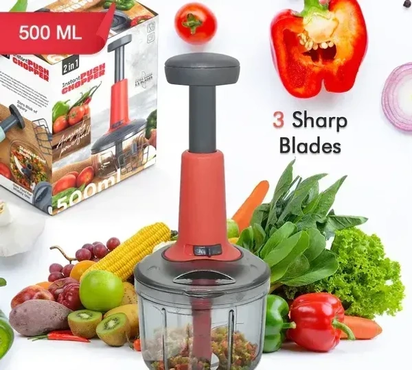 500ML PUSH CHOPPER, Matte Finish Hand Press Chopper | 3-Blade Manual Vegetable & Fruit Cutter for Kitchen(2487)