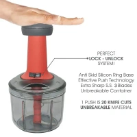 500ML PUSH CHOPPER, Matte Finish Hand Press Chopper | 3-Blade Manual Vegetable & Fruit Cutter for Kitchen(2487)