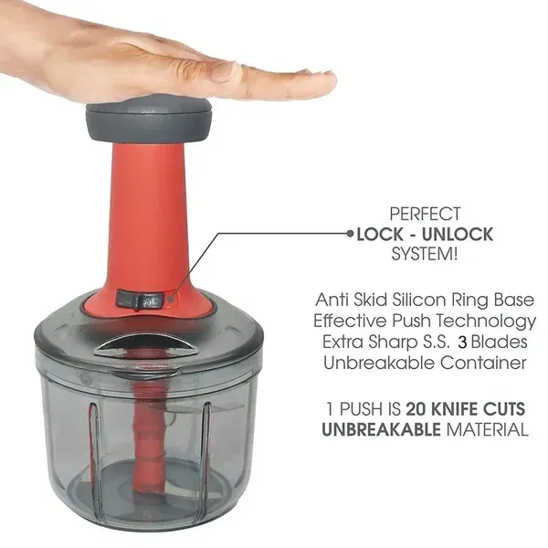 500ML PUSH CHOPPER, Matte Finish Hand Press Chopper | 3-Blade Manual Vegetable & Fruit Cutter for Kitchen(2487)
