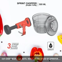 500ML PUSH CHOPPER, Matte Finish Hand Press Chopper | 3-Blade Manual Vegetable & Fruit Cutter for Kitchen(2487)