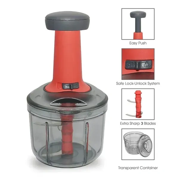 500ML PUSH CHOPPER, Matte Finish Hand Press Chopper | 3-Blade Manual Vegetable & Fruit Cutter for Kitchen(2487)