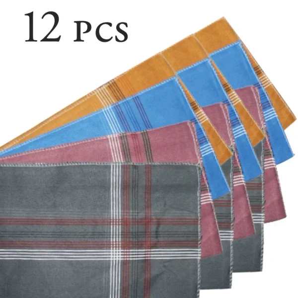 12PCS COLOUR HANKY, Men's King Size Formal Handkerchiefs for Office Use - Pack of 12 (2072)