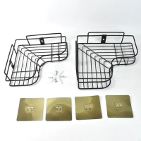 2PCS CORNER SELF METAL, Metal Shower Shelf Set (2 Pc) – No-Drill Bathroom Corner Organizer with 4 Adhesive Hooks | Wall-Mounted Bathroom Accessories & Storage Shelves(8901)