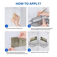 2PCS CORNER SELF METAL, Metal Shower Shelf Set (2 Pc) – No-Drill Bathroom Corner Organizer with 4 Adhesive Hooks | Wall-Mounted Bathroom Accessories & Storage Shelves(8901)
