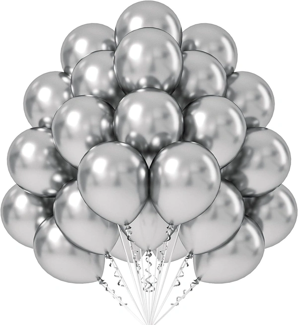 BIRTHDAY BALOONS, Metallic Color Shining Balloons For Birthday, Anniversary, Engagement, Baby Shower, Welcome Party & All Festivals  800) - Silver, Pack of 20
