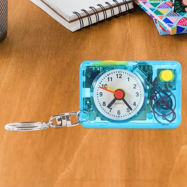 ALARM CLOCK KEYCHAIN, Mini Alarm Clock Keychain – 1PC Portable Quartz Analog Clock Key Ring(2384)