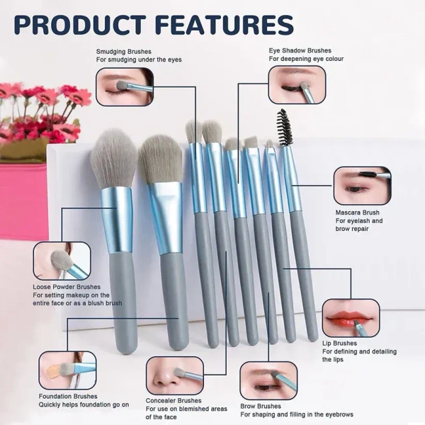 8PCS MAKEUP BRUSH SET, 8-Piece Mini Makeup Brush Kit – Portable Premium Synthetic Set with Case (Mix Colors)(2018) - Pack of 8