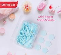 FLOWER SOAP PAPER, Mini Portable Travel Soap Paper Sheets Flower Shape (100 Pcs Set Approx / Mix Color)  (2202)