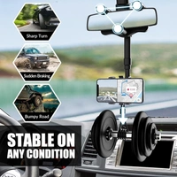 ADJ. REAR VIEW STAND, 360° Rotating Car Mobile Holder | DriveEase Rearview Mirror Mount Phone Stand | Anti-Shake, Adjustable Cradle for Windshield & Dashboard Use(2480)
