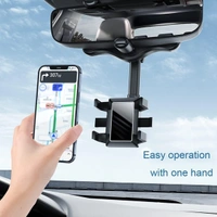 ADJ. REAR VIEW STAND, 360° Rotating Car Mobile Holder | DriveEase Rearview Mirror Mount Phone Stand | Anti-Shake, Adjustable Cradle for Windshield & Dashboard Use(2480)