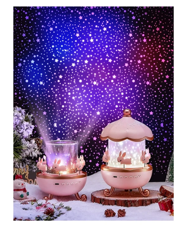 BUNNY LIGHT PROJECTOR, Bunny Night Light Cabin Projector Lamp | 360° Rotatable LED Night Lamp for Kids Room Decor | 6 Film Shade Star Projector | USB Powered Cute Night Light for Girls & Boys Birthday Gift(2653)