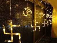 6+6 OM SWASTIC LIGHT WW, Warm White Swastik Curtain Lights – 12 Hanging Swastik & Om LED String Lights with 8 Flashing Modes for Diwali Decoration (40)