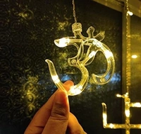 6+6 OM SWASTIC LIGHT WW, Warm White Swastik Curtain Lights – 12 Hanging Swastik & Om LED String Lights with 8 Flashing Modes for Diwali Decoration (40)