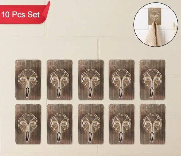 10PCS WALL HOOK, Adhesive Wall Hooks – Waterproof & Oil-Proof Plastic Hooks (10 Pcs, 5.5×3.5 cm)(2572)