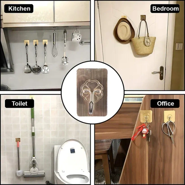 10PCS WALL HOOK, Adhesive Wall Hooks – Waterproof & Oil-Proof Plastic Hooks (10 Pcs, 5.5×3.5 cm)(2572)