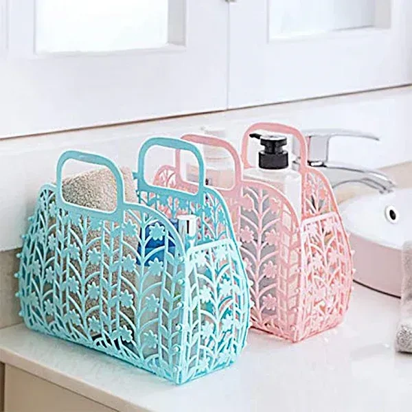 3PCS VEG. N FRUIT STORAGE BASKET, Plastic Foldable Basket Bag || Fruit & Vegetable Storage Basket   (2356) - Pack of 3