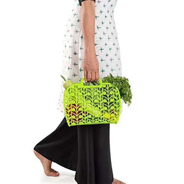 3PCS VEG. N FRUIT STORAGE BASKET, Plastic Foldable Basket Bag || Fruit & Vegetable Storage Basket   (2356) - Pack of 3