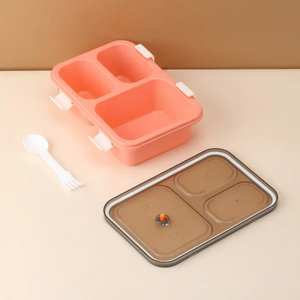 LUNCH BOX WITH SPOON, Plastic Lunch Box for Kids, Lunch Box for Kids 3 Compartment Insulated Lunch Box Tiffin Box for Boys, Girls, School & Office(2403)