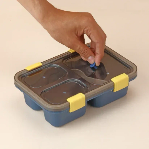 LUNCH BOX WITH SPOON, Plastic Lunch Box for Kids, Lunch Box for Kids 3 Compartment Insulated Lunch Box Tiffin Box for Boys, Girls, School & Office(2403)