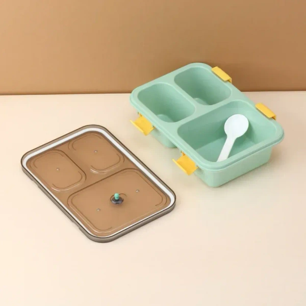 LUNCH BOX WITH SPOON, Plastic Lunch Box for Kids, Lunch Box for Kids 3 Compartment Insulated Lunch Box Tiffin Box for Boys, Girls, School & Office(2403)