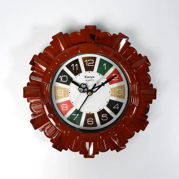 WALL CLOCK 25*25 CM, Wooden Look Round Wall Clock - Battery Operated, Easy-to-Read, Plastic Design for Home/Office(2104)