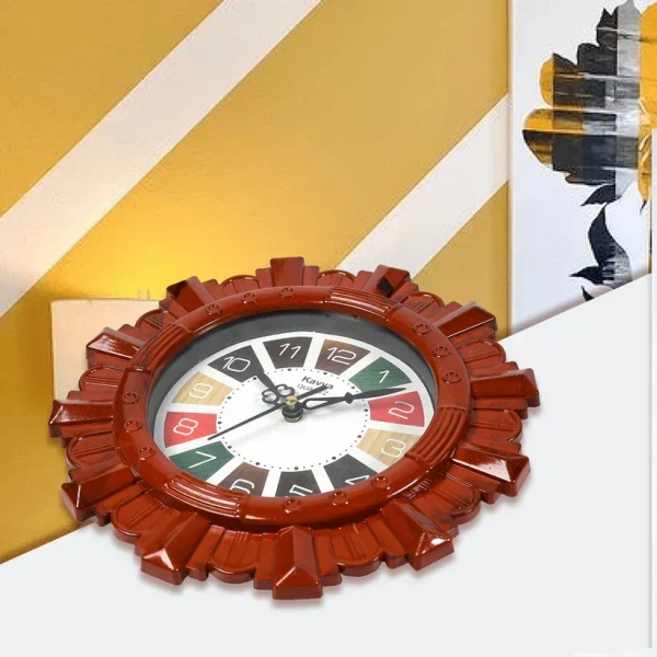 WALL CLOCK 25*25 CM, Wooden Look Round Wall Clock - Battery Operated, Easy-to-Read, Plastic Design for Home/Office(2104)