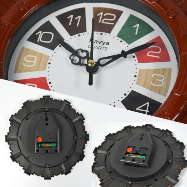WALL CLOCK 25*25 CM, Wooden Look Round Wall Clock - Battery Operated, Easy-to-Read, Plastic Design for Home/Office(2104)